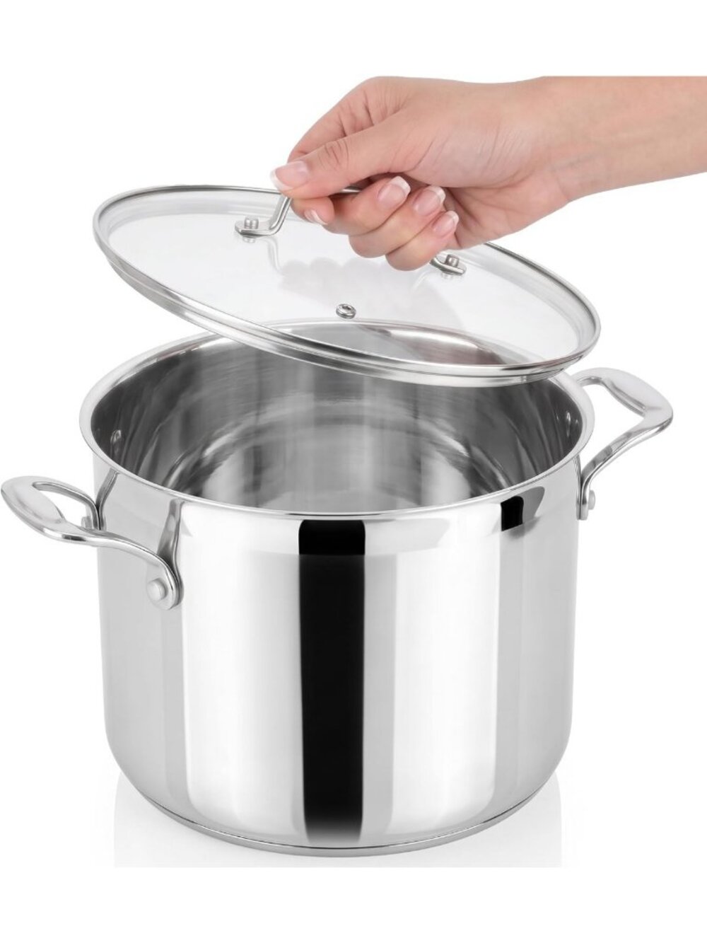 8-Quart Stainless Steel Stock Pot - Heavy Duty Induction, See-Through Lid